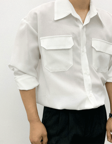 실크 세미루즈핏 투포켓 셔츠 (4color) - 놈코어